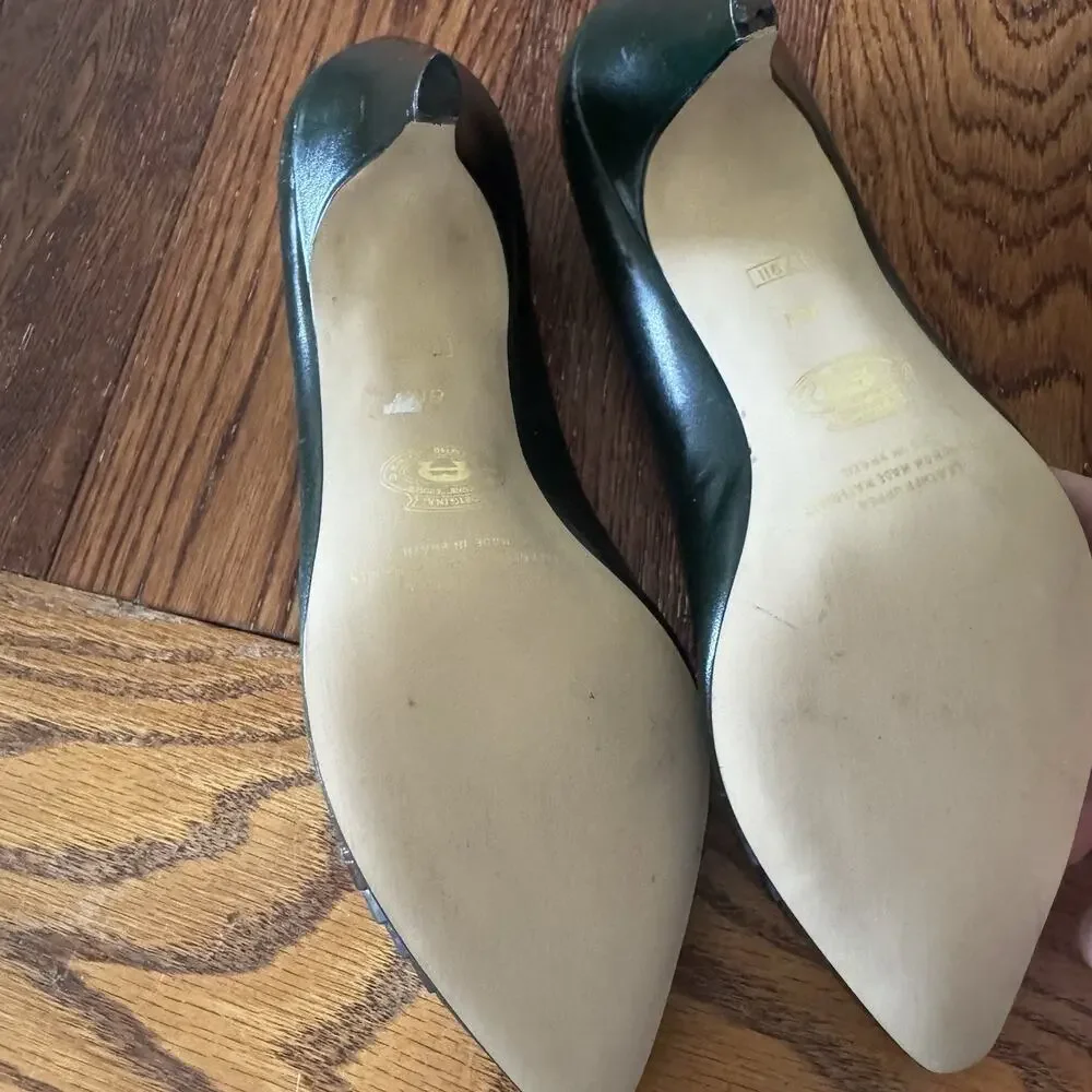 VTG Etienne Aigner Womens 8N Pumps Green Metallic Stripe Made in Spain‎ Damage